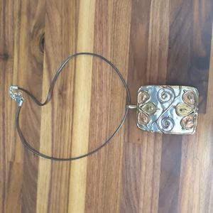 Vintage Modernist mixed metal artisan made pendant necklace rectangle